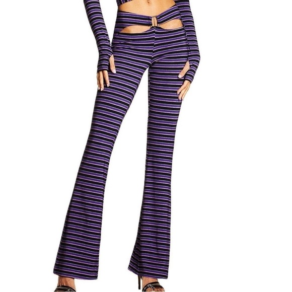 I AM GIA Carrie Cutout Flared Pants Striped Purple Black Size XS Party Emo Rock - Picture 1 of 9